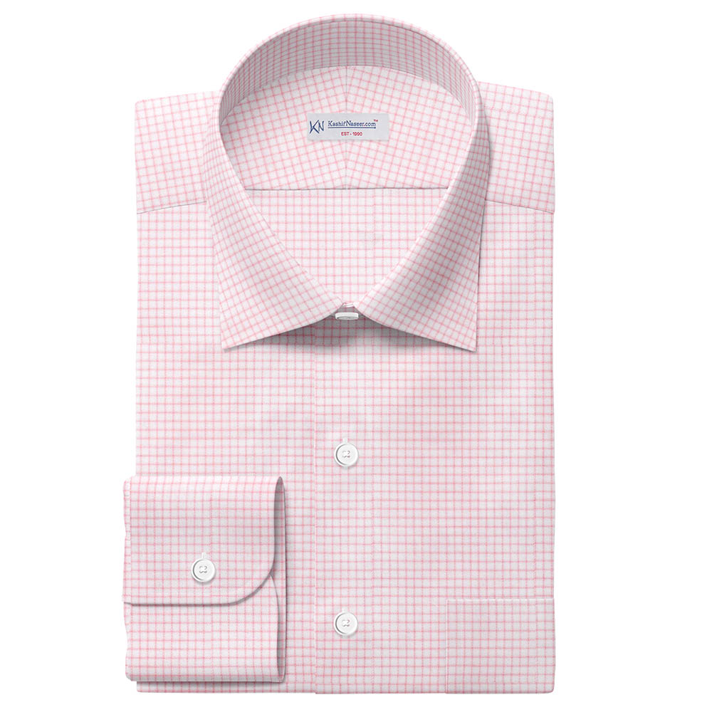 Baby Pink & White-pink Check-Check Shirt- Men's Casual Shirt-Shirt-Formal Shirt-Business Wear