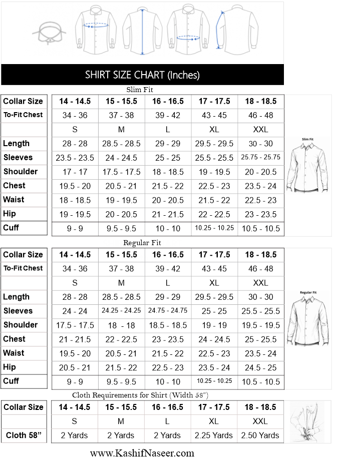 Shirt Size Chart & Fabric Requirement