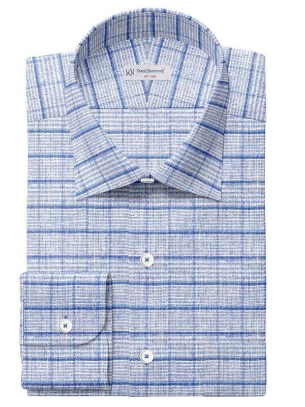 Sky Blue Check Irish Linen By PTONTO LINO 20631-69