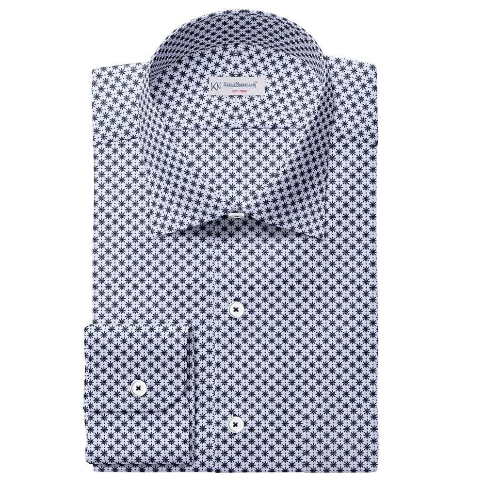 Blackish Blue & White Printed Shirt Fabric 333-100