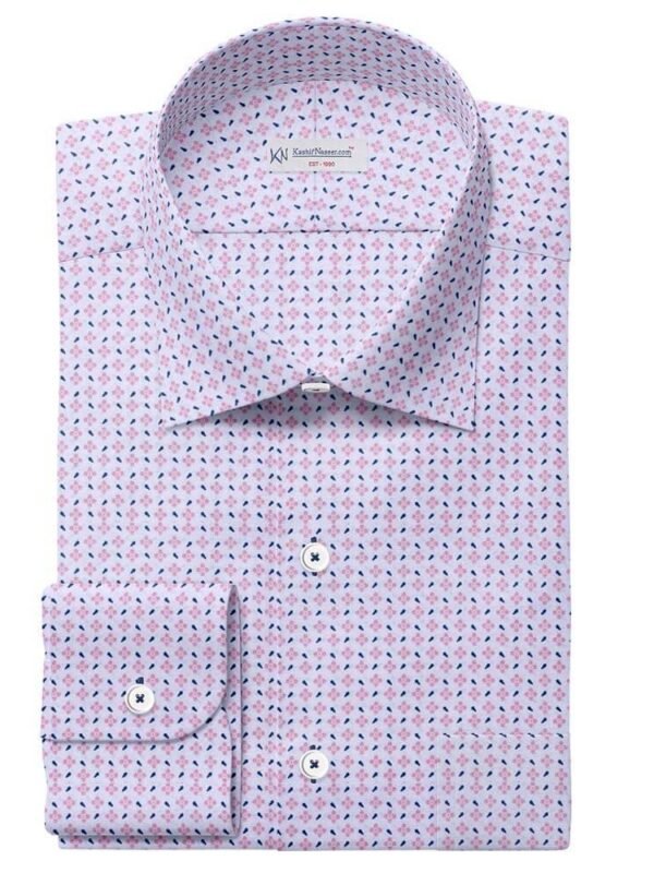Pink Blue White Printed Shirt Fabric 333-146