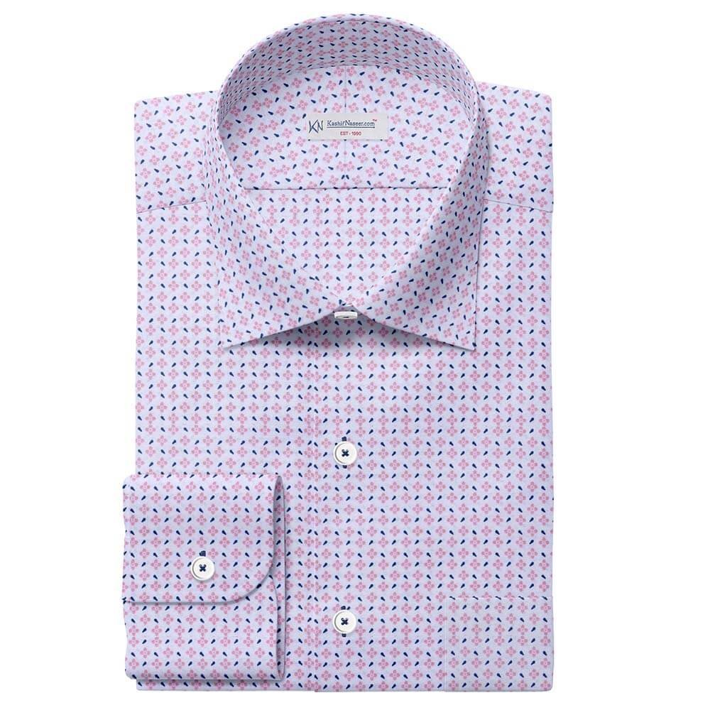 Pink Blue White Printed Shirt Fabric 333-146