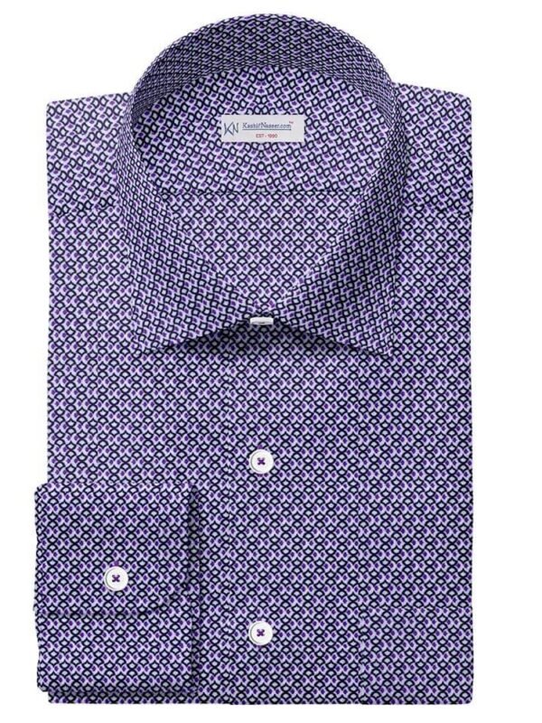 Purple-Navy Blue-White Printed Shirt Fabric 333-169