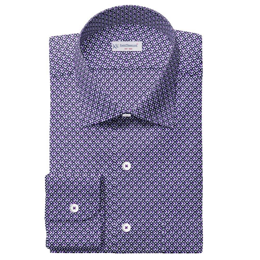 Purple-Navy Blue-White Printed Shirt Fabric 333-169