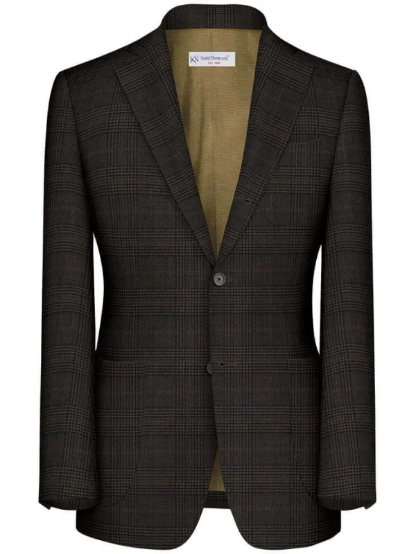 Brown Check Merino Wool Suit Fabrics