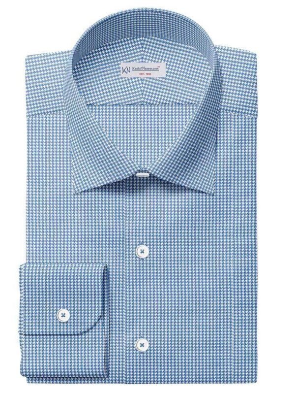 Light Blue Small Houndstooth Check Shirt Fabric 666-289