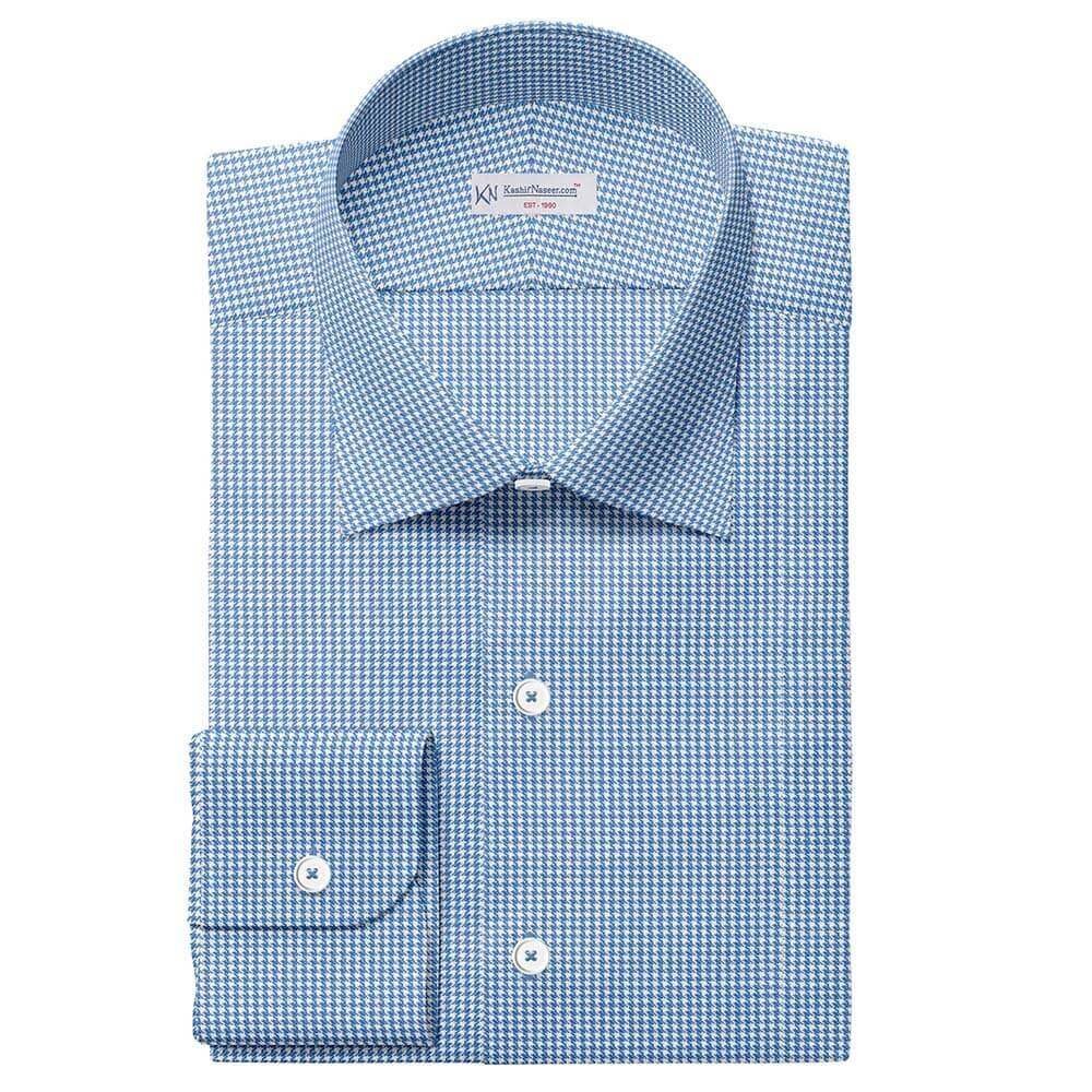 Light Blue Small Houndstooth Check Shirt Fabric 666-289