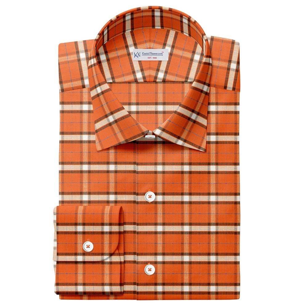 Orange Casual Check Shirt Fabrics 708-248