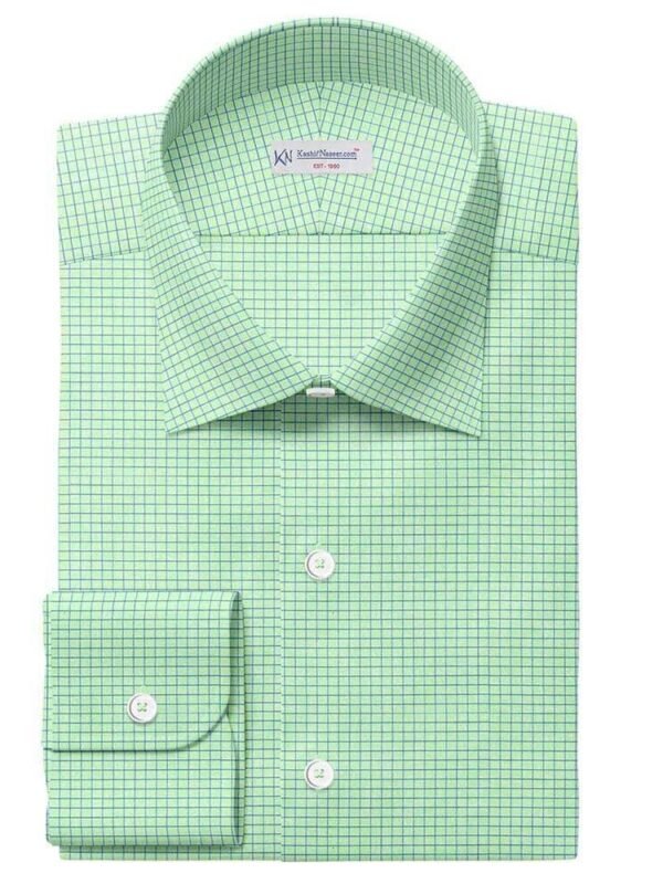 Light Green & Blue Small Check Pima Cotton Shirt Fabrics 709-107
