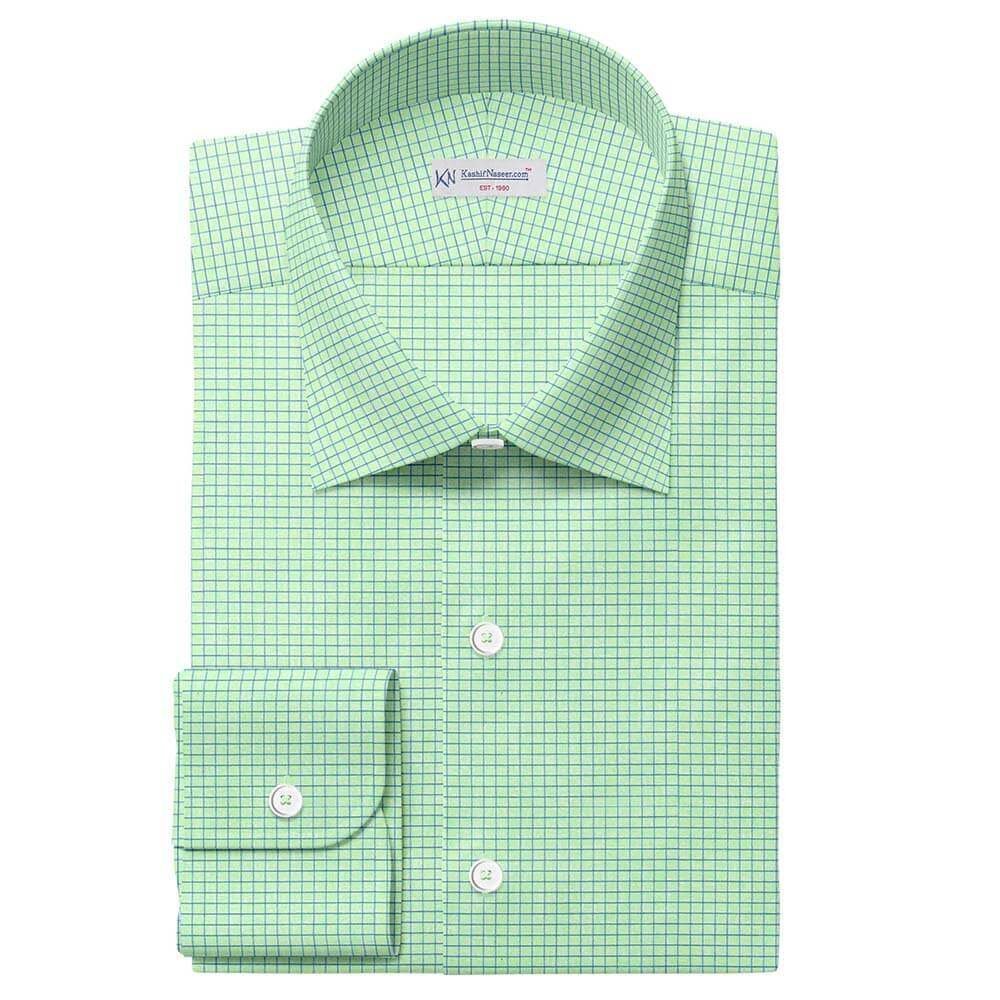 Light Green & Blue Small Check Pima Cotton Shirt Fabrics 709-107