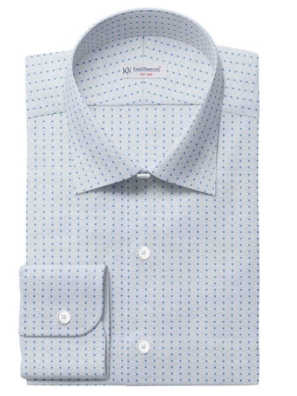 Blue Embroided Dots On Powder Sky Twill Shirt Fabric 709-198