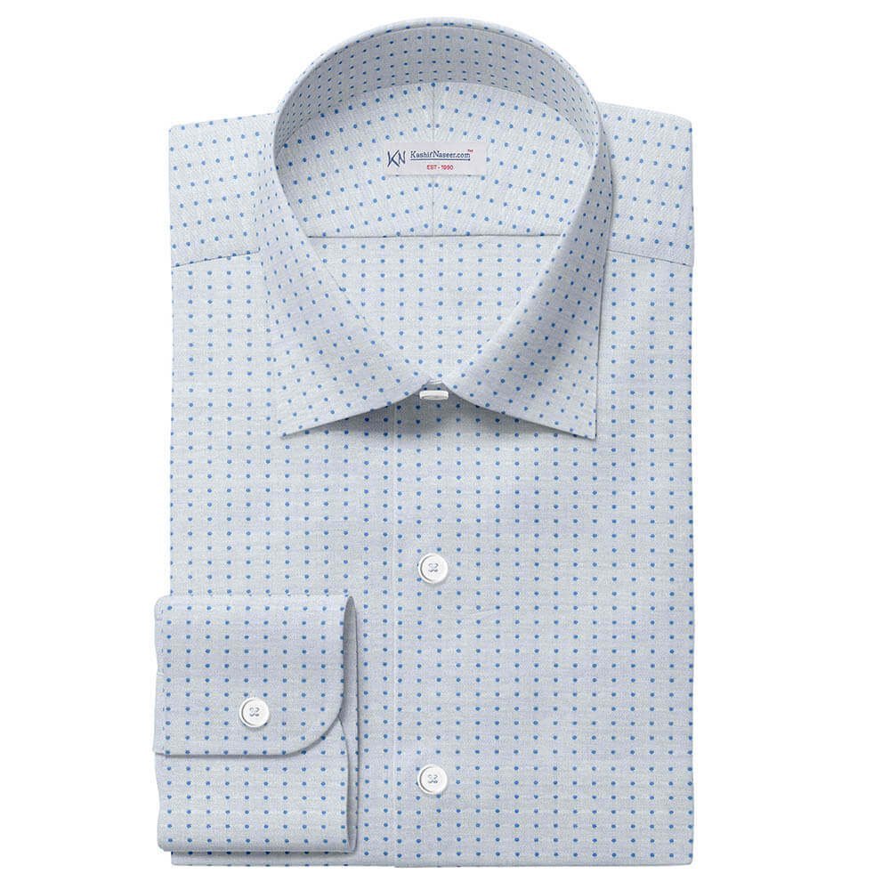Blue Embroided Dots On Powder Sky Twill Shirt Fabric 709-198
