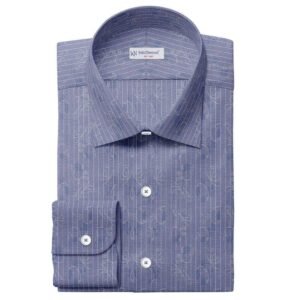 White & Blue Party Wear Shirt Fabric 709-203