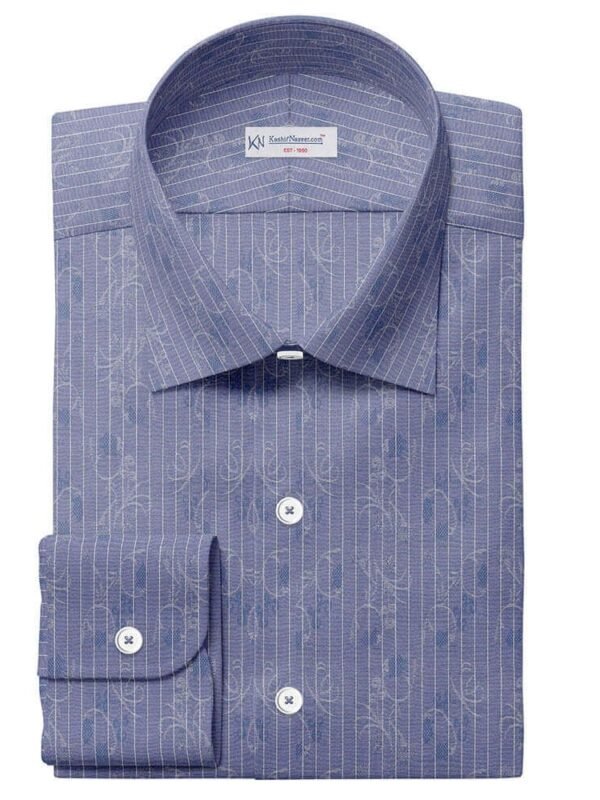 White & Blue Party Wear Shirt Fabric 709-203