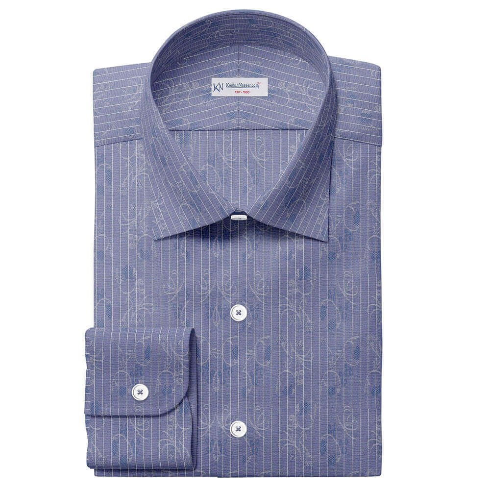 White & Blue Party Wear Shirt Fabric 709-203