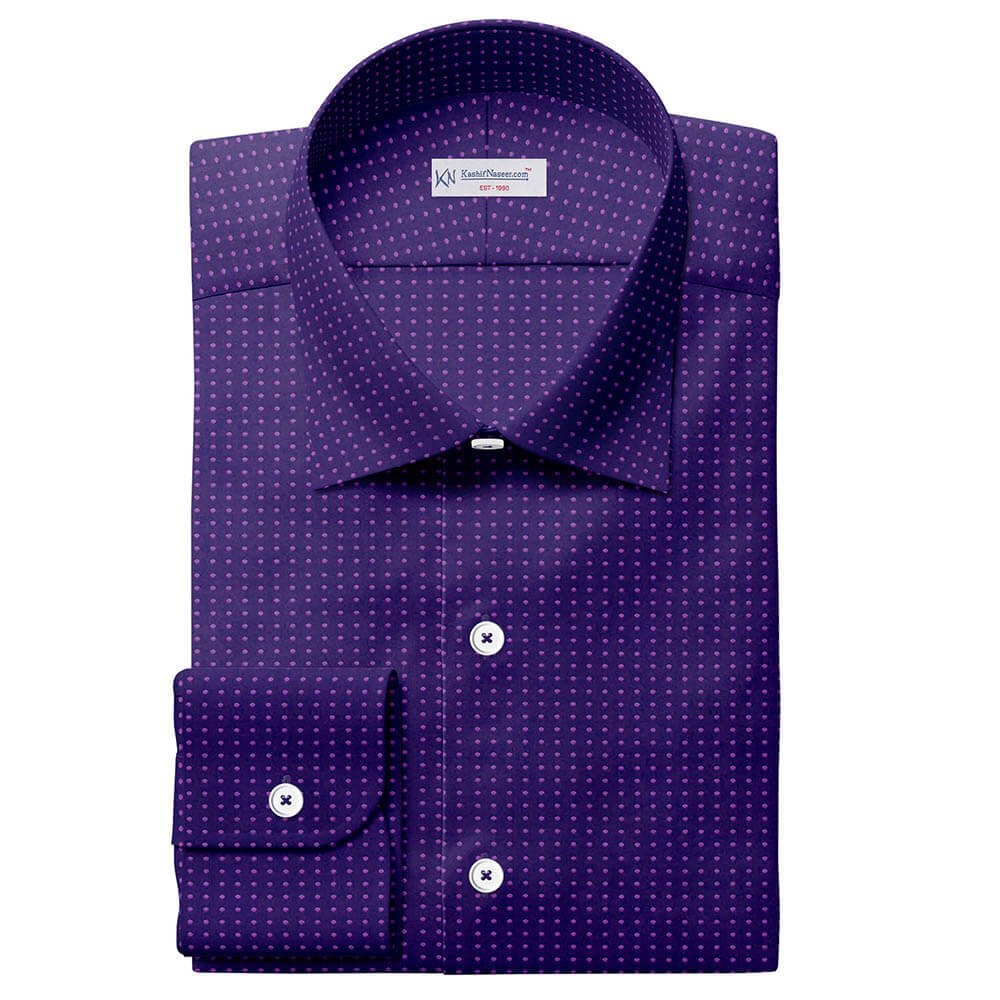 Embroided Purple Full Stop On Ink Blue Pima Cotton 100% Shirt Fabrics 709-216
