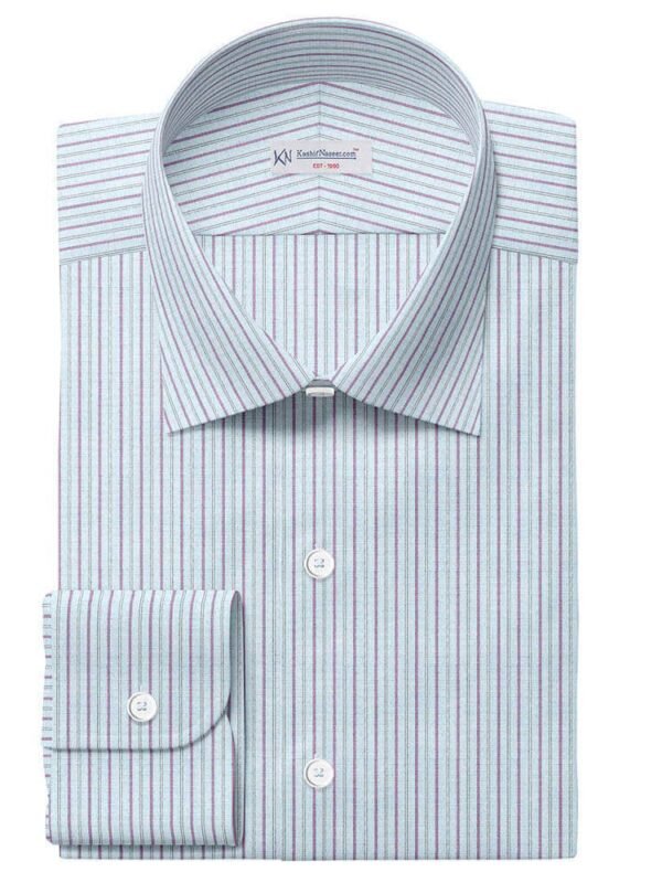 Purple & Off White Strips On Sky Shirt Fabrics 709-218