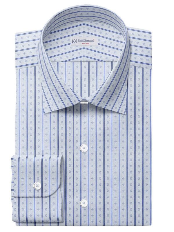 Navy Strips With Woven Self Design On Shiny Sky Pima Cotton 100% Shirt Fabrics 709-232