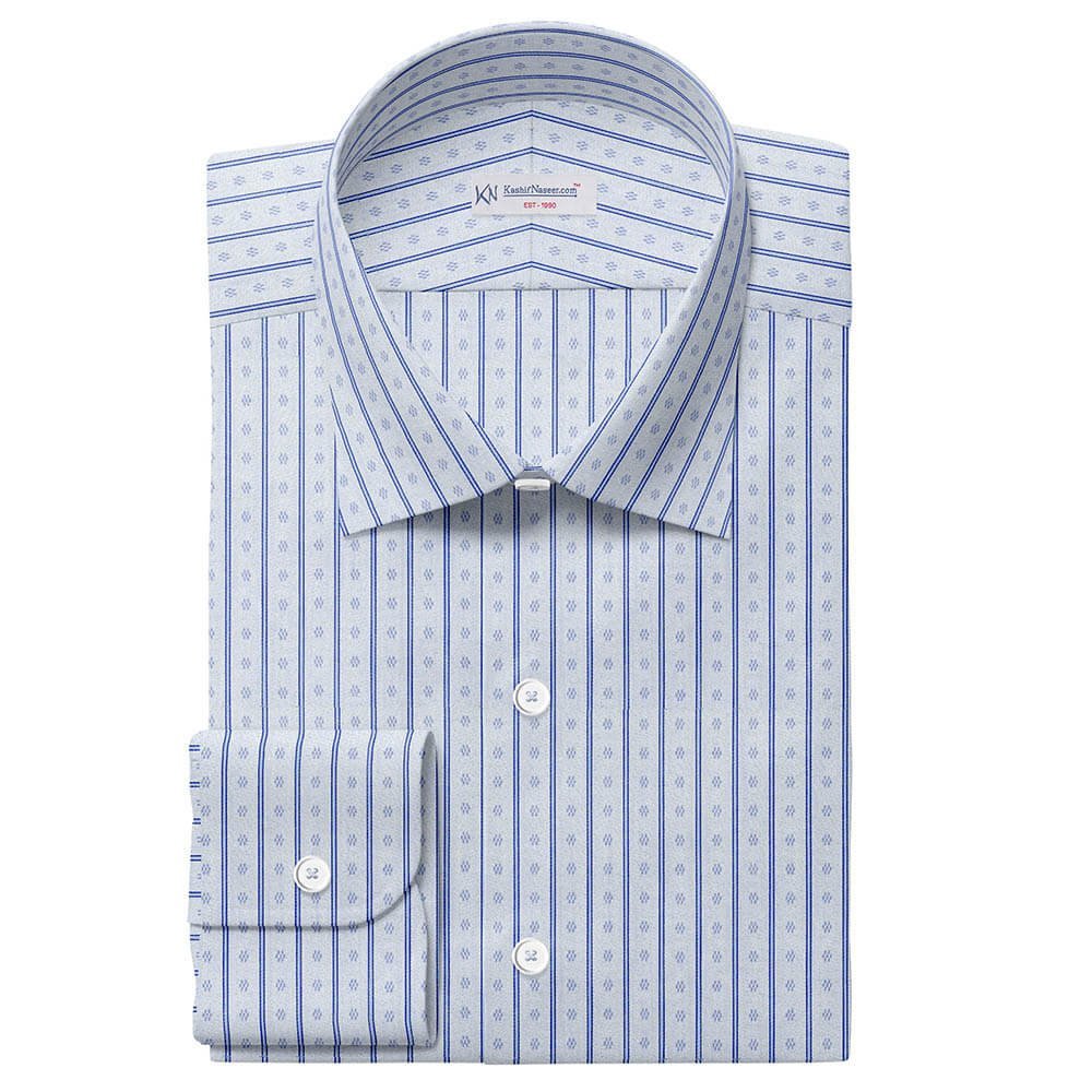 Navy Strips With Woven Self Design On Shiny Sky Pima Cotton 100% Shirt Fabrics 709-232