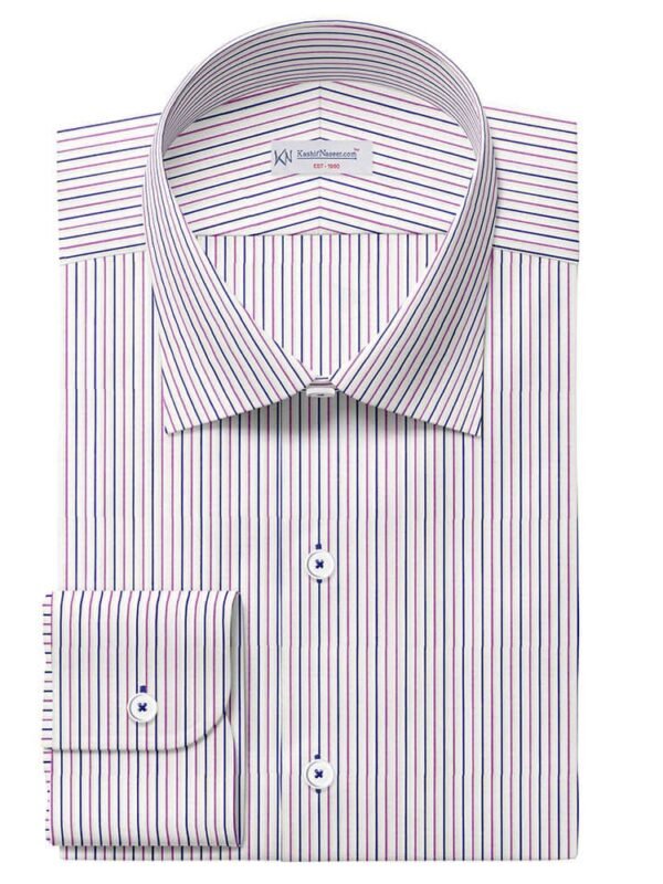 Purple, Blue & White Strips Pima Cotton Formal Shirt Fabrics 709-258