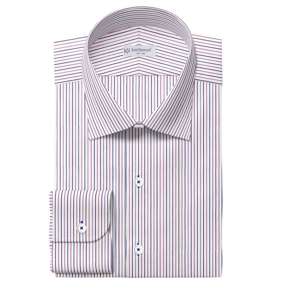 Purple, Blue & White Strips Pima Cotton Formal Shirt Fabrics 709-258