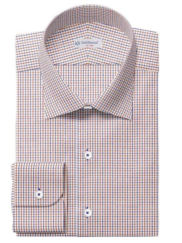 Navy Maroon & White Small Check Shirt Fabrics 709-278