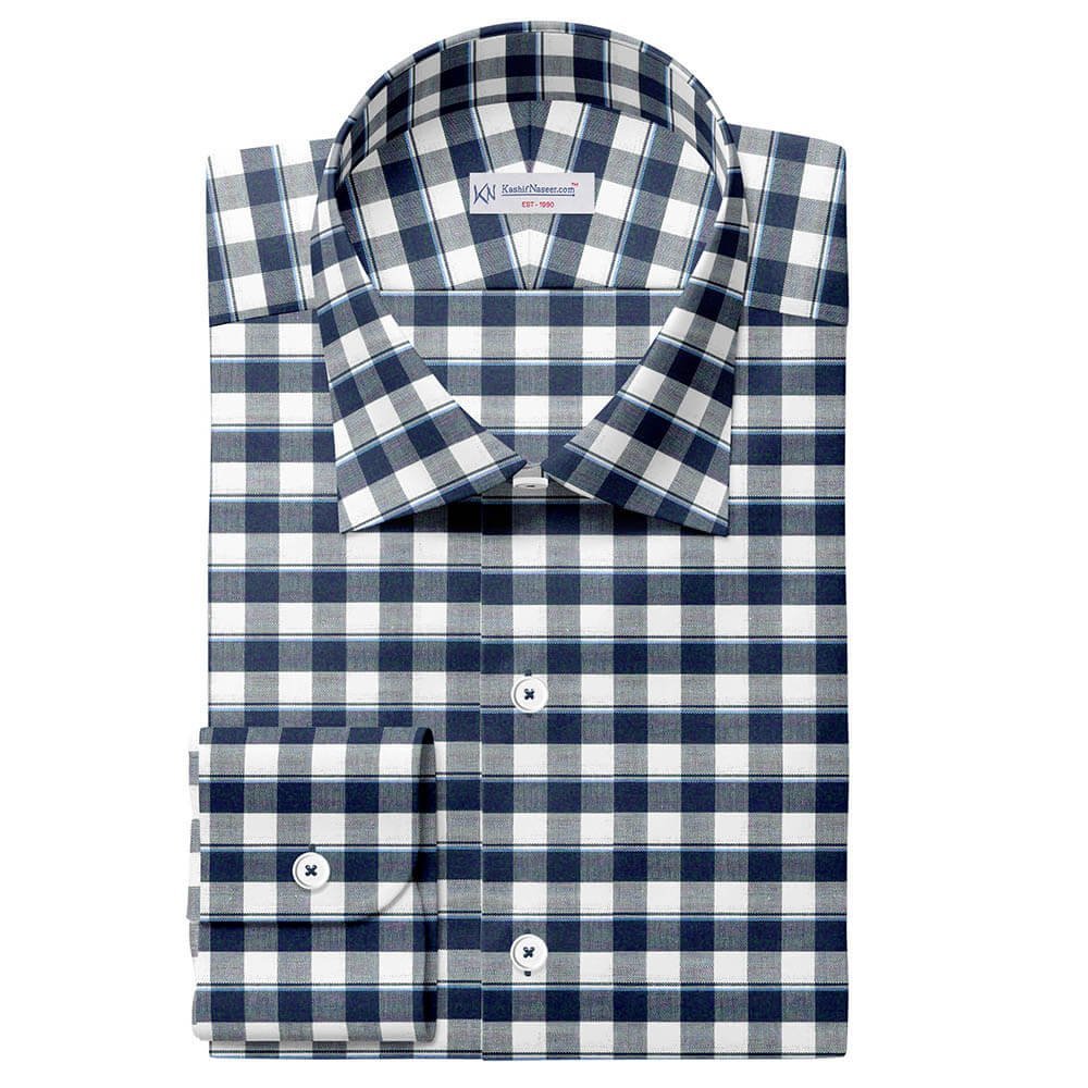 Navy & White Check Shirt Fabrics 712-112