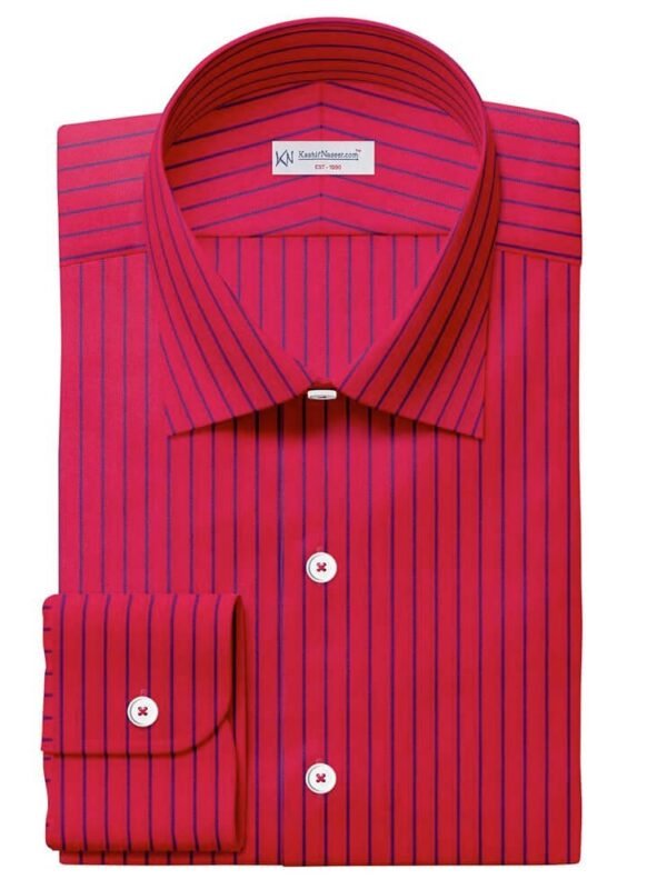 Red & Blue Urdu Strips Pima Cotton 100% Shirt Fabrics 730-253
