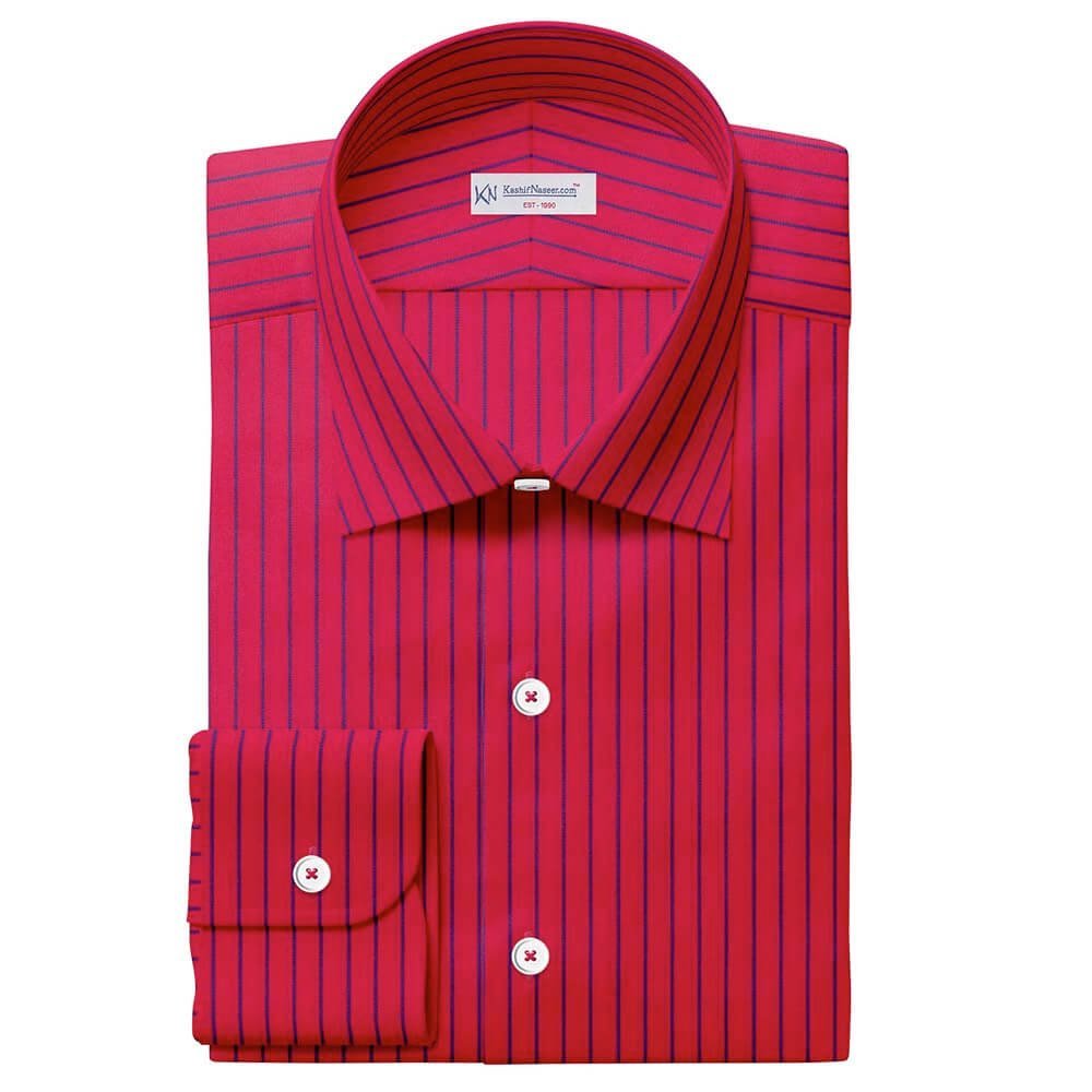 Red & Blue Urdu Strips Pima Cotton 100% Shirt Fabrics 730-253