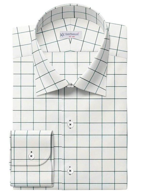 Flag Green & White Window Check Pima Cotton 100% Shirt Fabrics 730-255