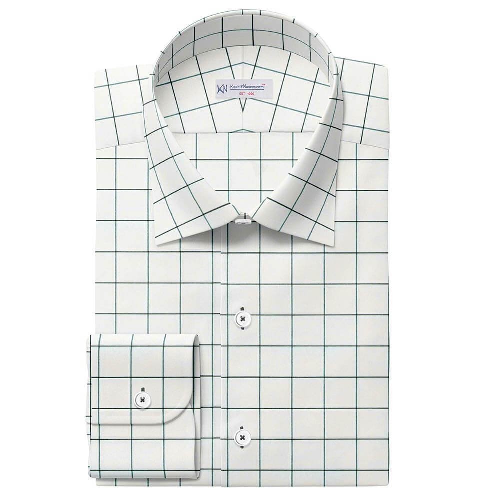 Flag Green & White Window Check Pima Cotton 100% Shirt Fabrics 730-255