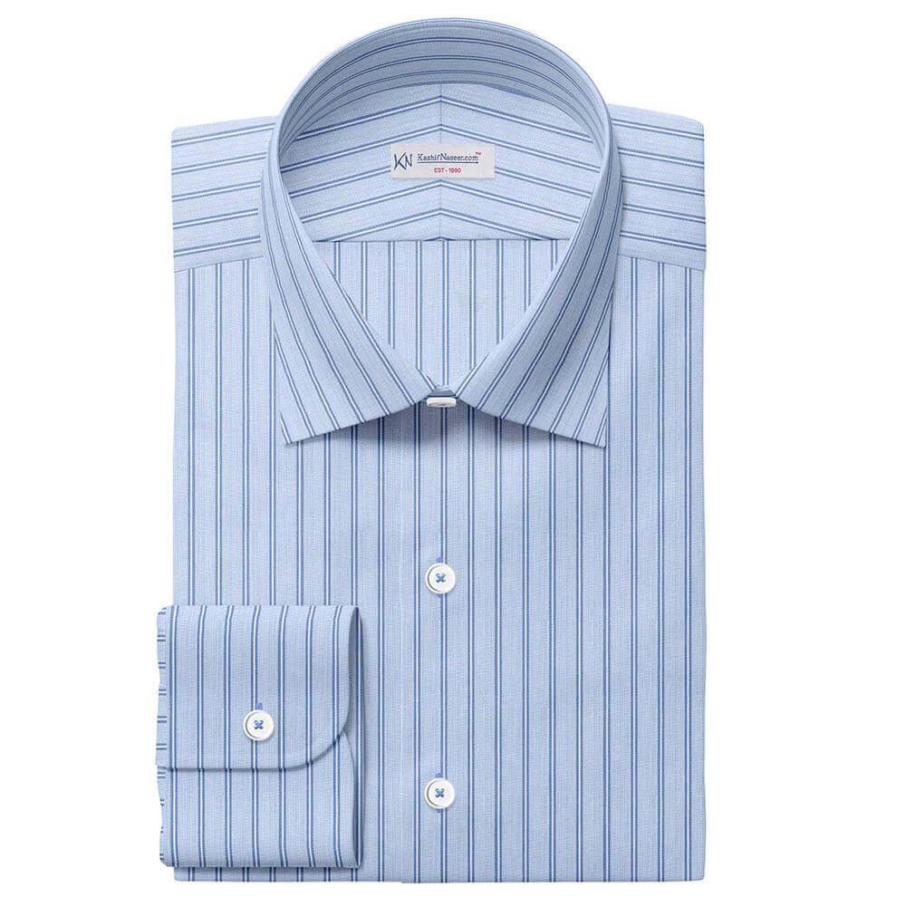 Sky Blue With Navy Strips Pima Cotton Shirt Fabrics 730-257AA