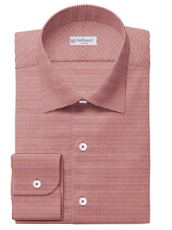 Maroon & White Very Small Check Pima Cotton Shirt Fabrics 730-271