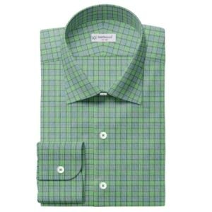 Green & White Party Wear Check Pima Cotton 100% Shirt Fabrics 730-288