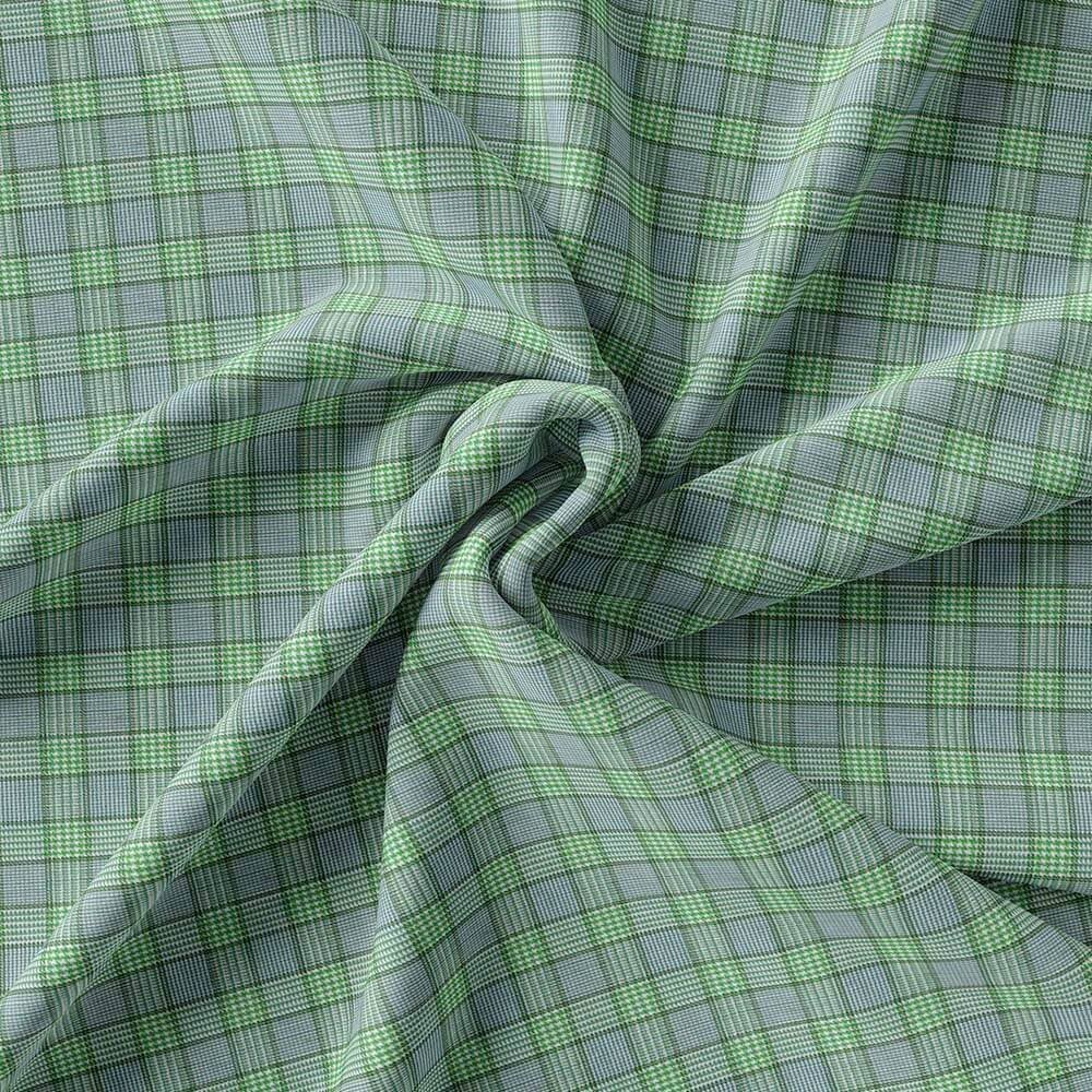 Green & White Party Wear Check Pima Cotton 100% Shirt Fabrics - Image 3