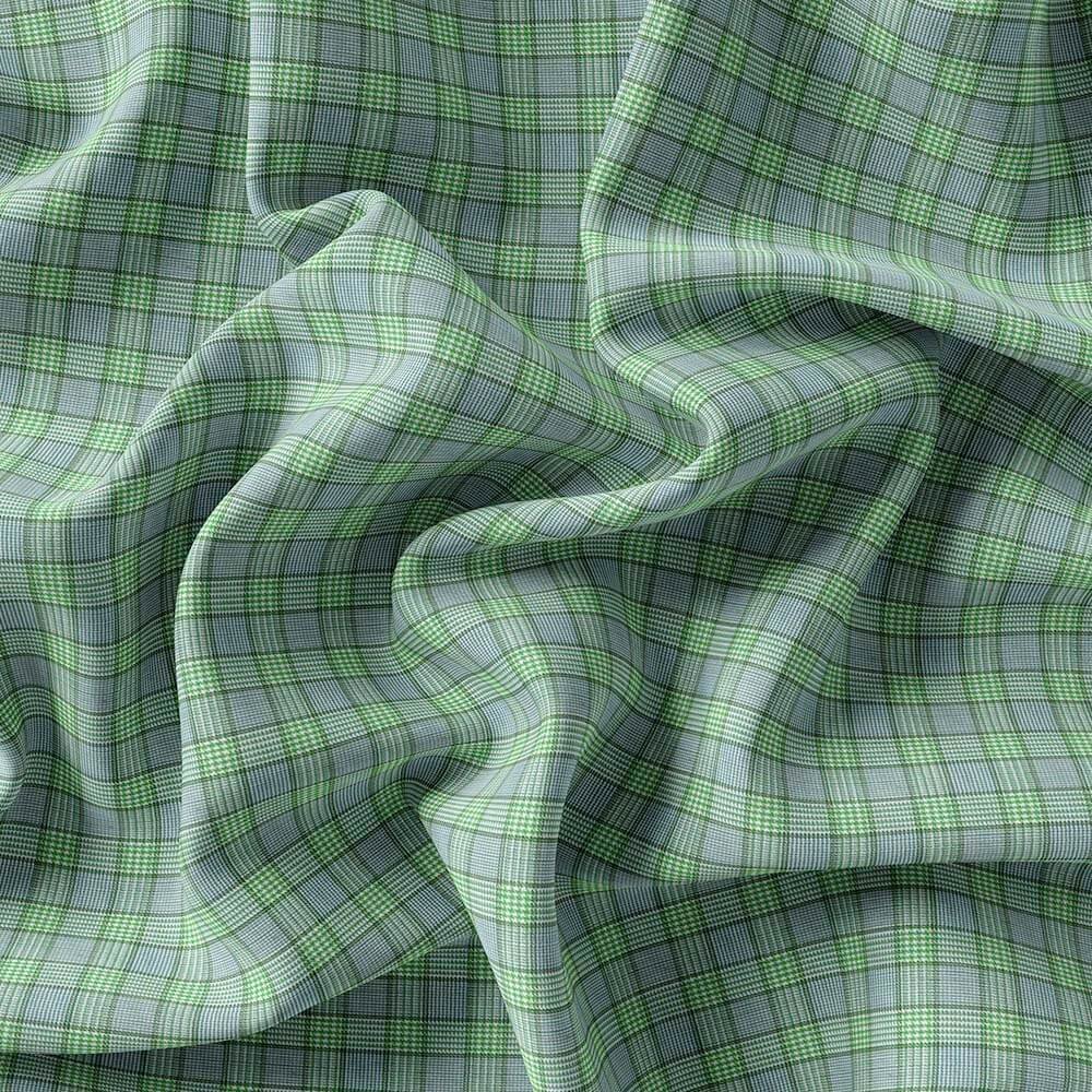 Green & White Party Wear Check Pima Cotton 100% Shirt Fabrics - Image 4