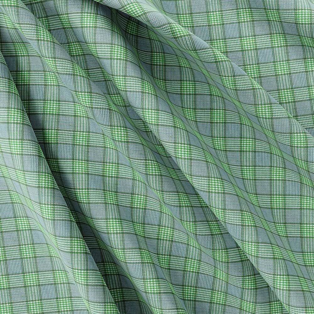 Green & White Party Wear Check Pima Cotton 100% Shirt Fabrics - Image 5