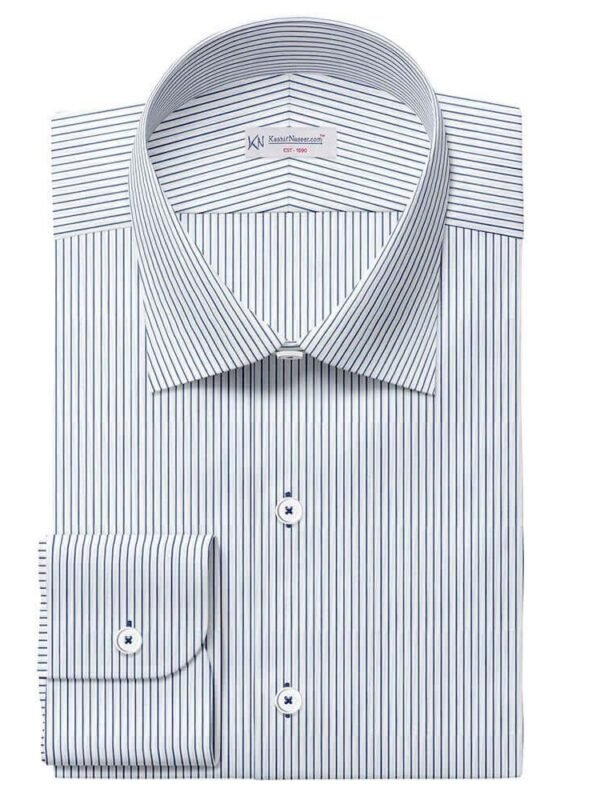 Blakish Blue & White Narrow Strips Pima Cotton Shirt Cloth 730-290