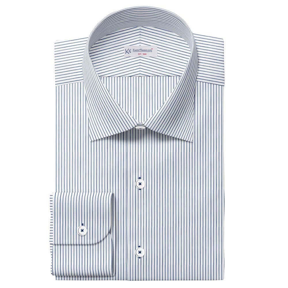 Blakish Blue & White Narrow Strips Pima Cotton Shirt Cloth 730-290