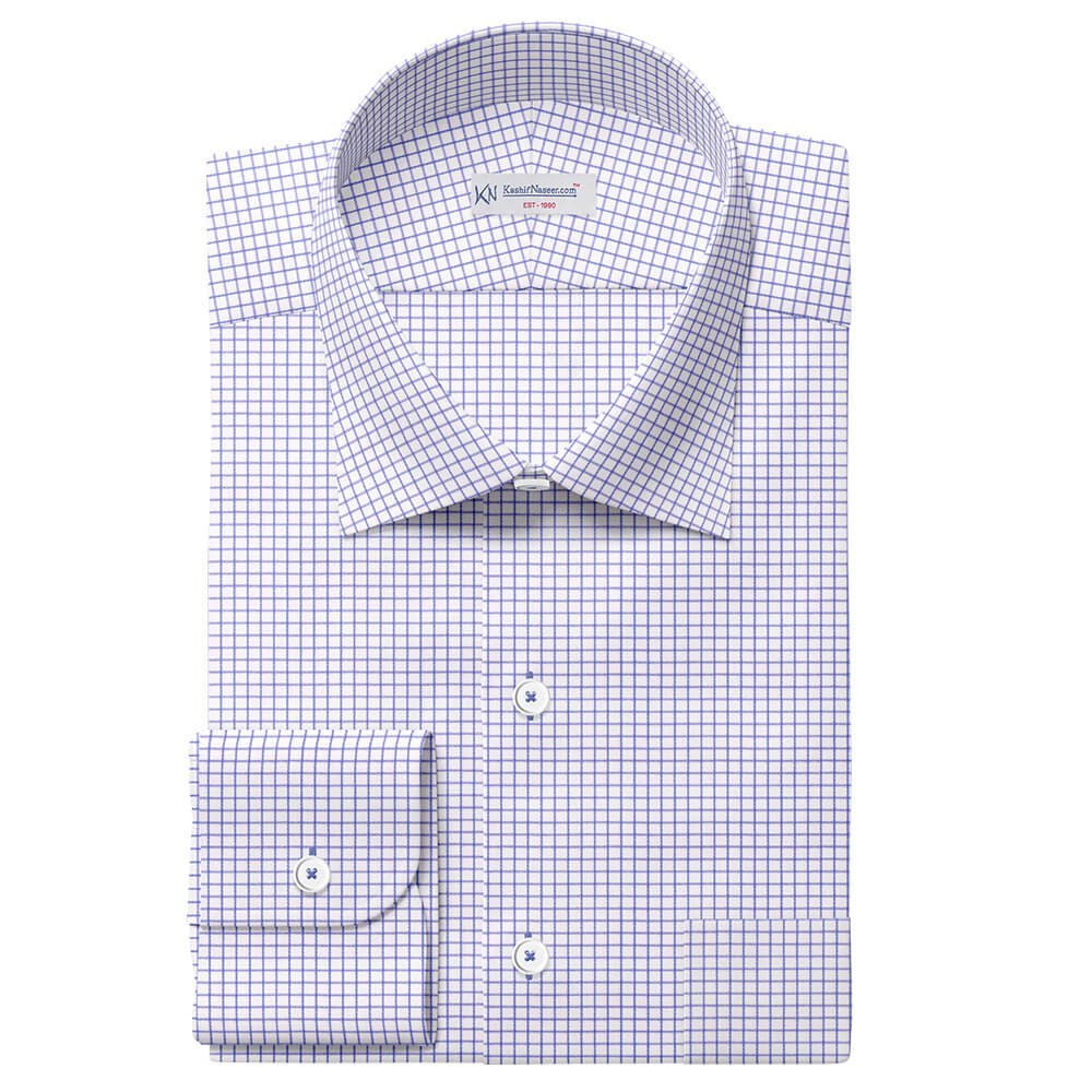 Blue & White 100% Cotton Small Check Shirt Fabric 888-156