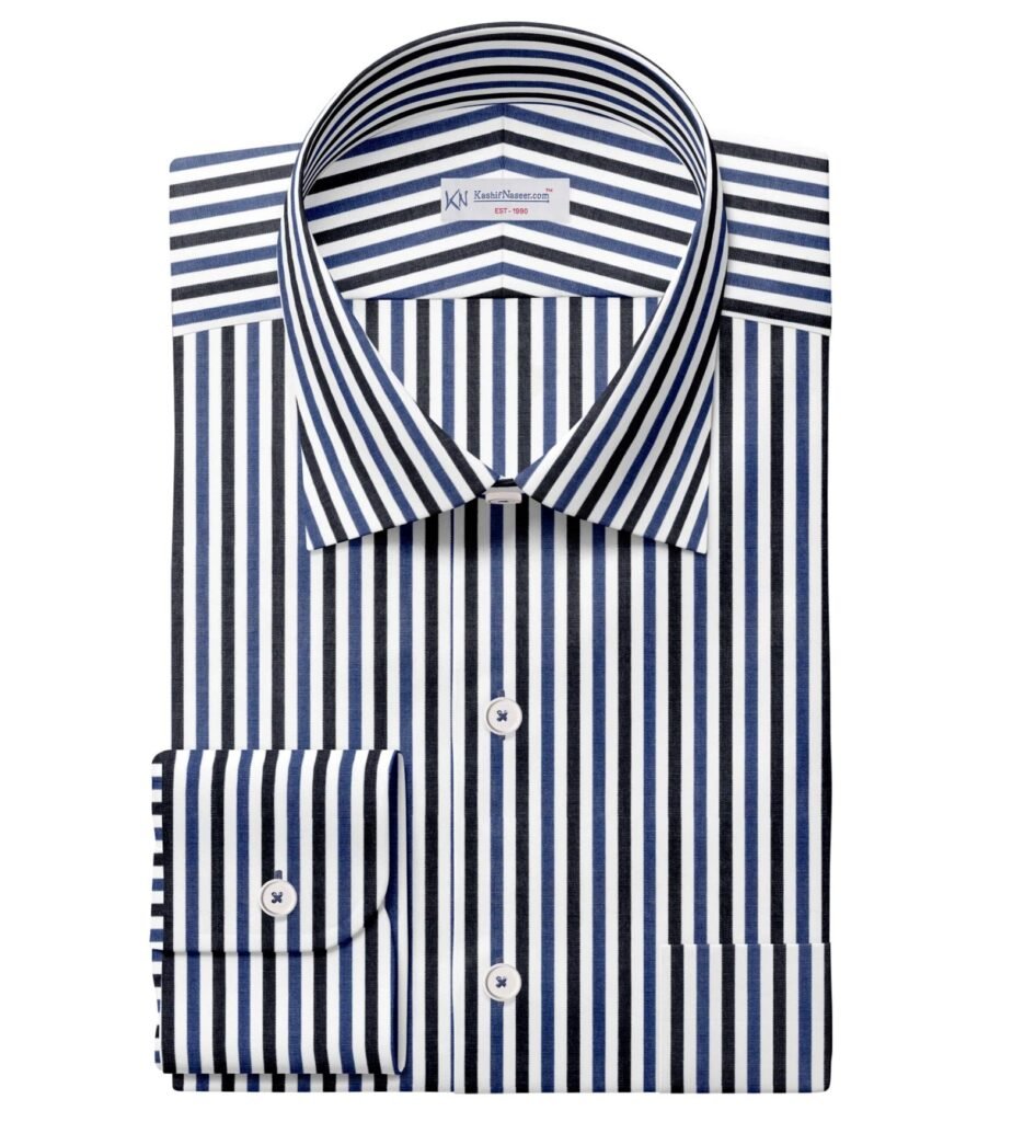 Sky, Navy & White Narrow Strips Shirt Fabrics 999-145