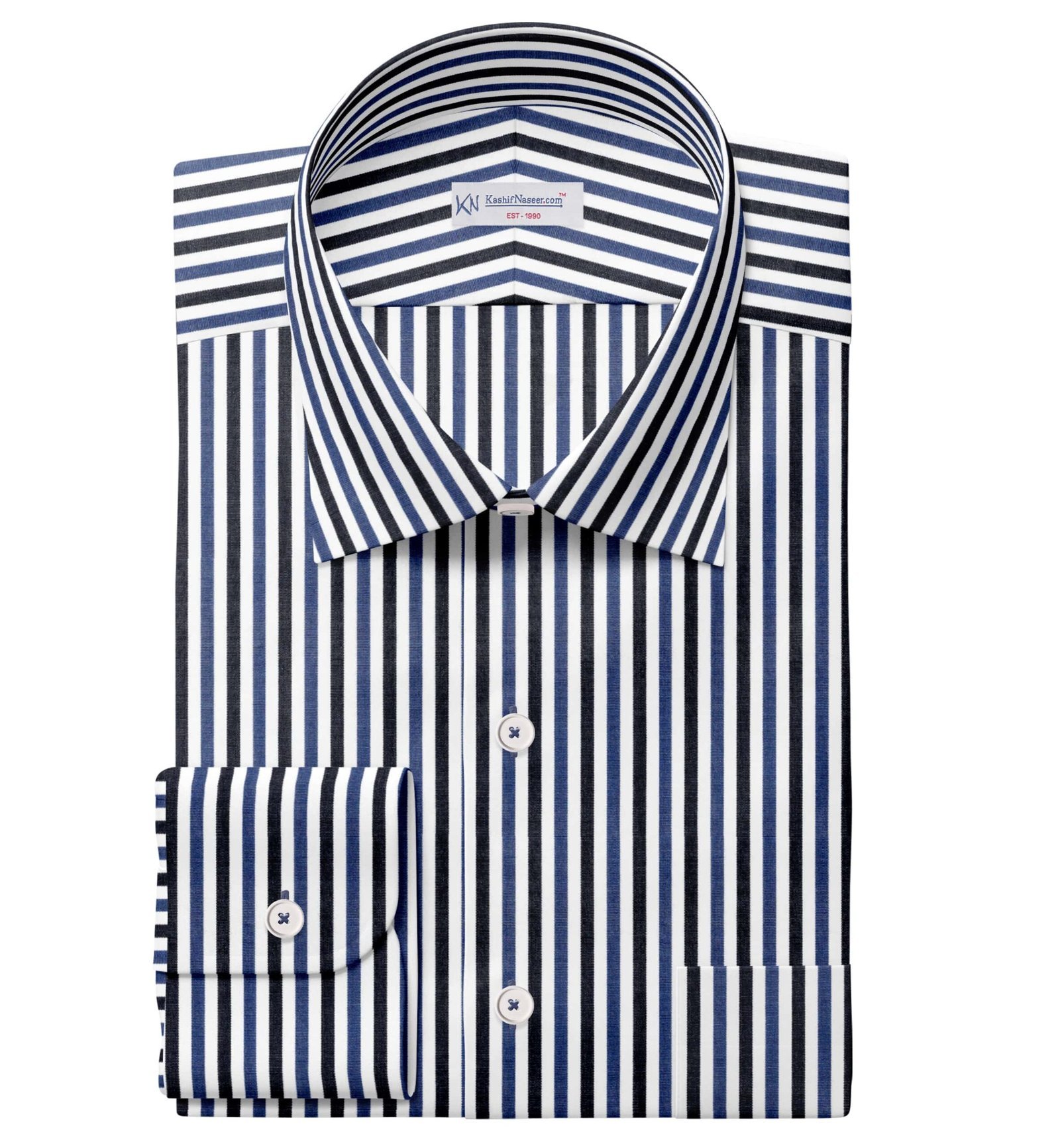 Sky, Navy & White Narrow Strips Shirt Fabrics 999-145