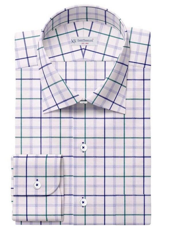 White Blue & Green Casual Check Shirt Fabrics 999-185