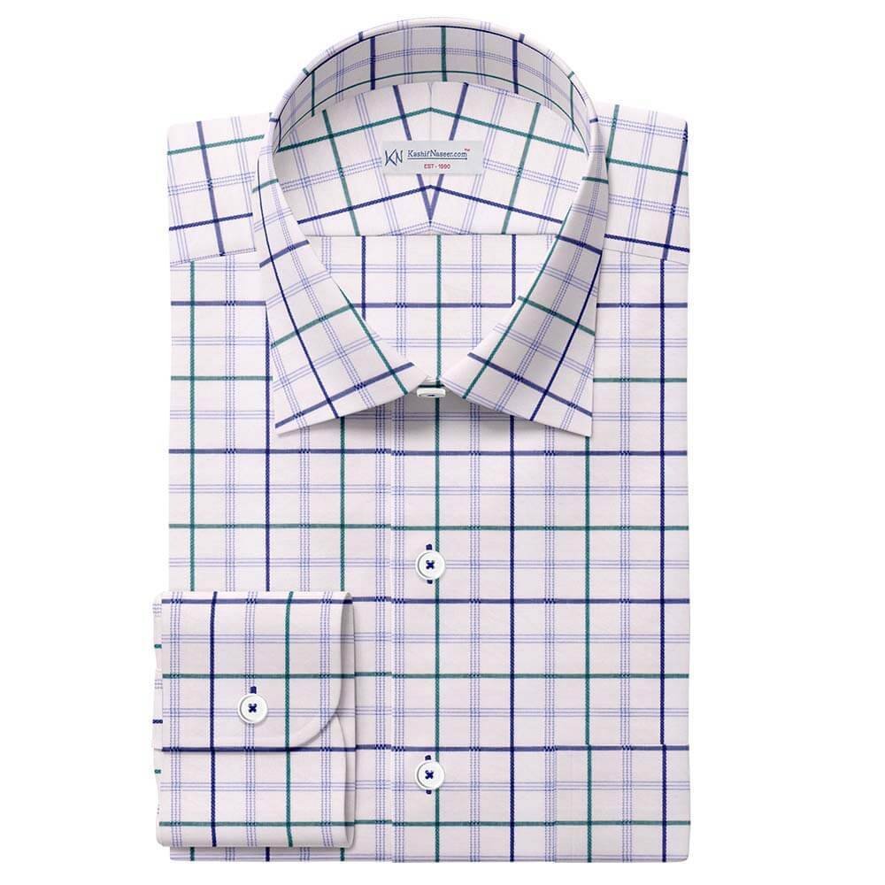 White Blue & Green Casual Check Shirt Fabrics 999-185