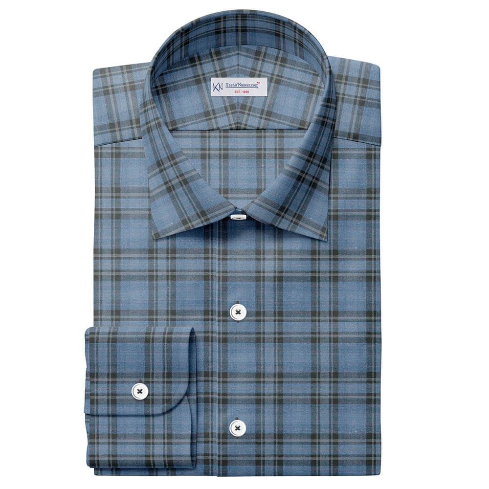 Jeans Blue & Brown Check Shirt Fabrics 999-258