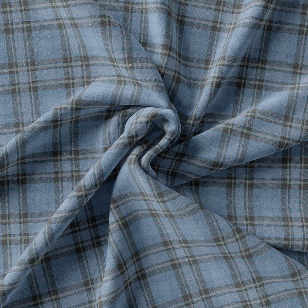 Jeans Blue & Brown Check Shirt Fabrics 999-258 - Image 3