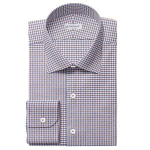 Brown Blue & White Small Check Shirt Fabrics 999-270