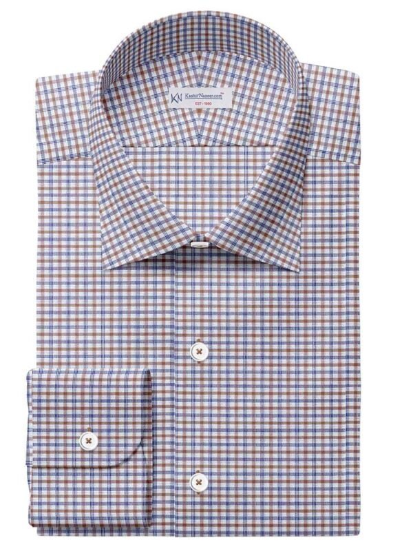 Brown Blue & White Small Check Shirt Fabrics 999-270
