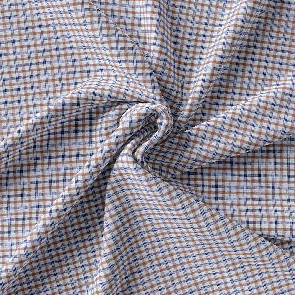 Brown Blue & White Small Check Shirt Fabrics 999-270 - Image 3