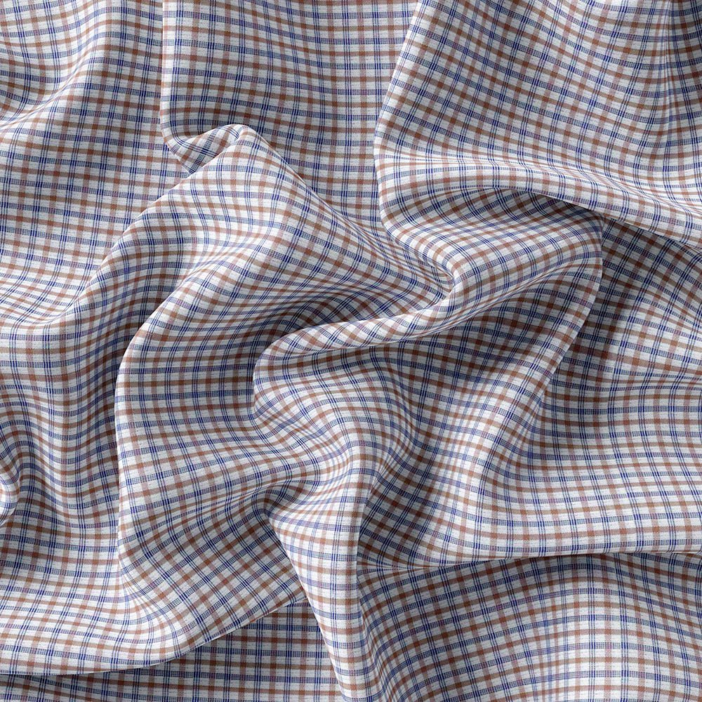 Brown Blue & White Small Check Shirt Fabrics 999-270 - Image 4
